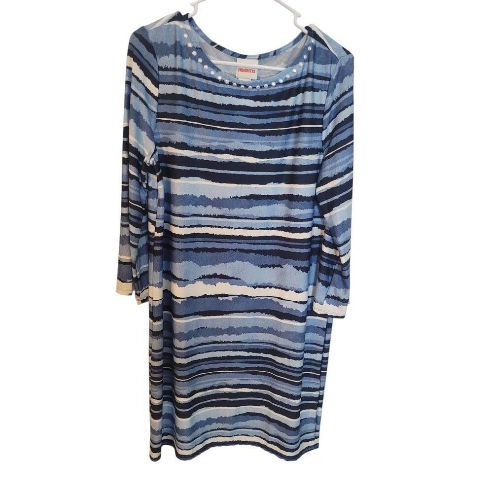 Ruby Rd. Blue Brushstroke Striped Knee-Length Shift Dress Size Medium